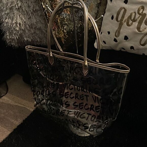 Victoria’s Secret vs clear Transparent logo Totebag purse pocketbook w/wristlet - Picture 2 of 7